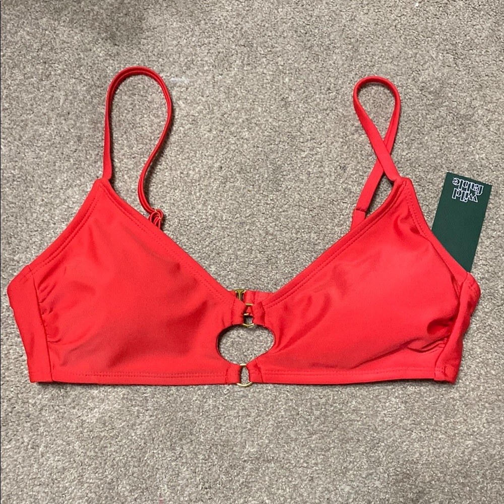 Wild Fable Hot Red Double Ring Center Bikini Swim Top Size M